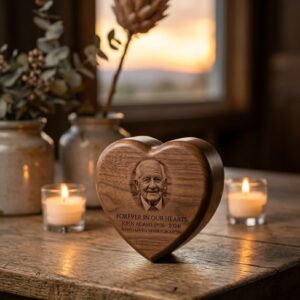 Mini Keepsake Urn with Photo Engraving – Small Personalized Cremation Urn Forever in Our Hearts