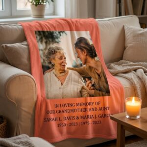 Personalized Photo Blanket – Custom Memorial Fleece Blanket with Loved One Photo Forever in Our Hearts