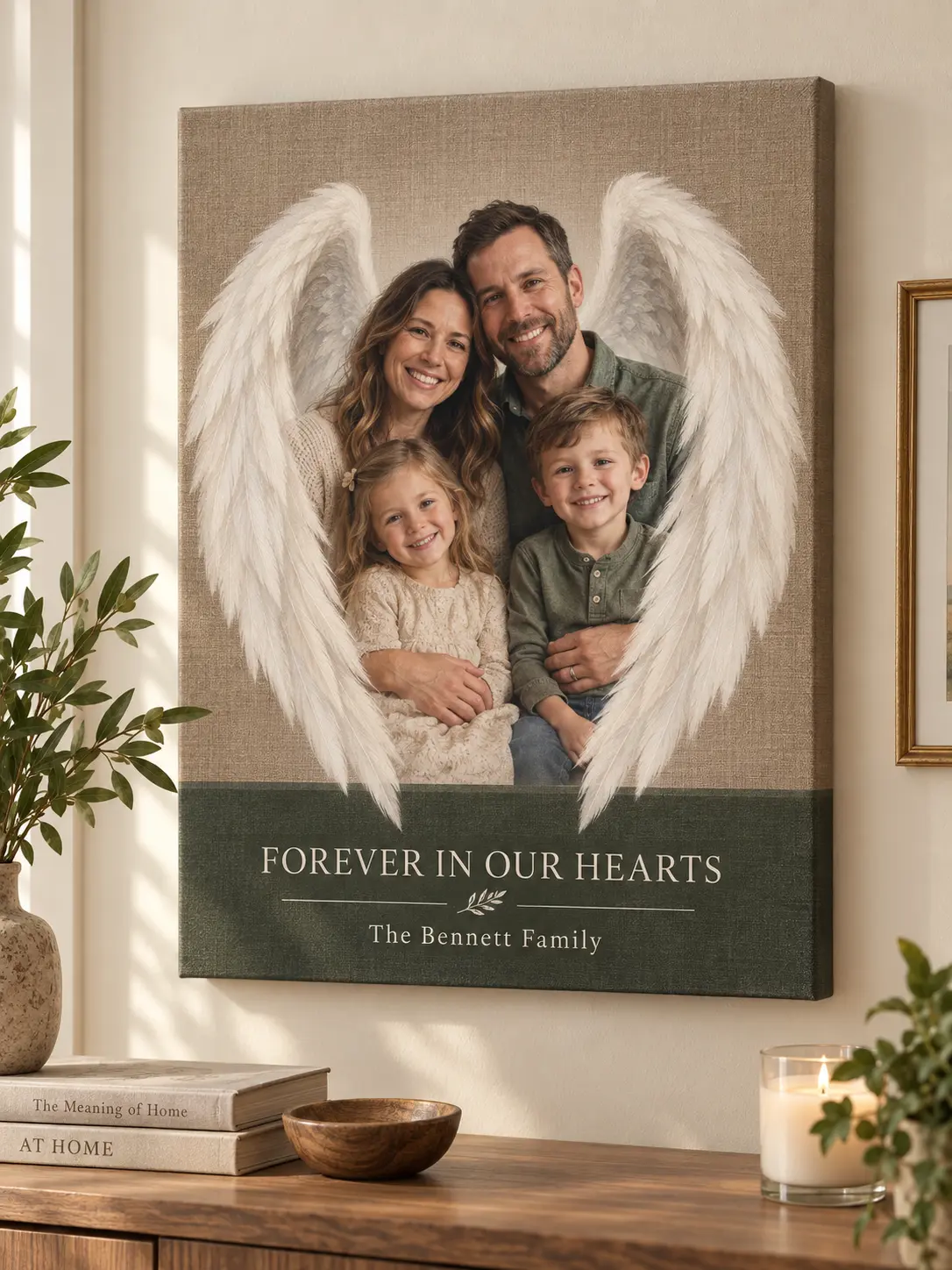 Personalized family memorial photo canvas with angel wings