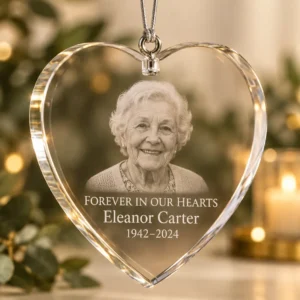 Personalized heart-shaped memorial photo ornament
