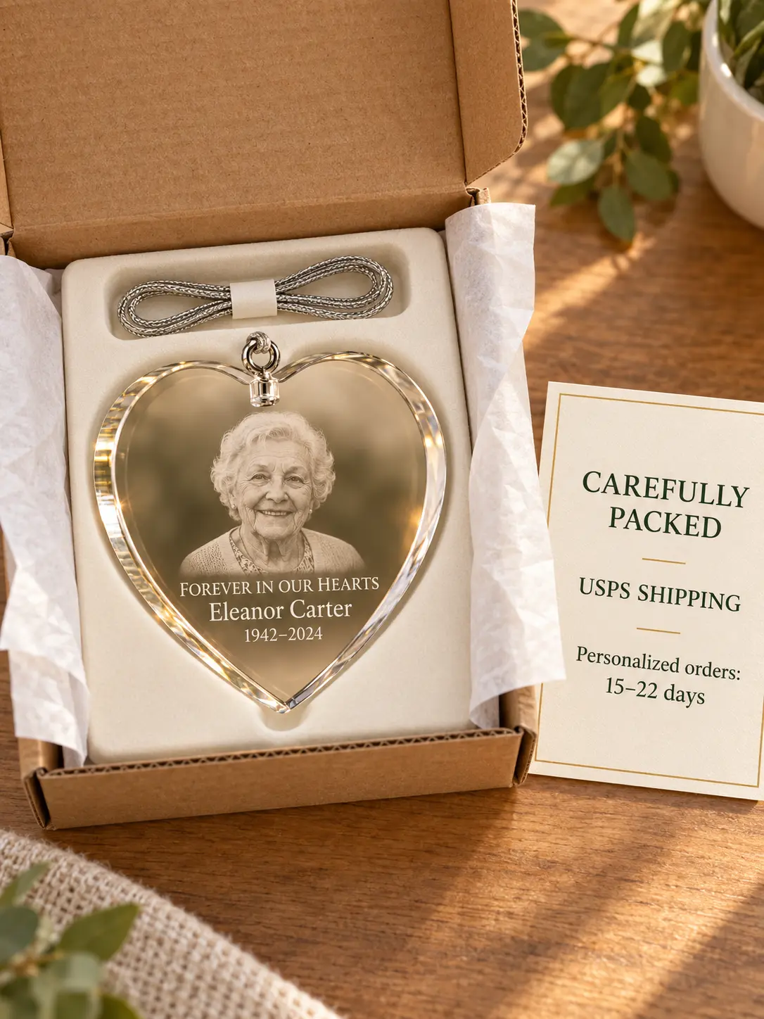 Memorial ornament carefully packed for USPS shipping
