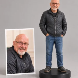 Lifelike custom photosensitive resin memorial figurine faithfully recreated from a real photo