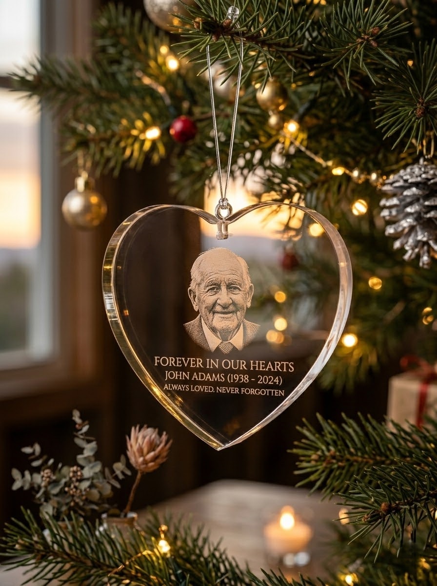 Memorial Ornament with Photo – Custom Personalized Christmas Keepsake in Loving Memory