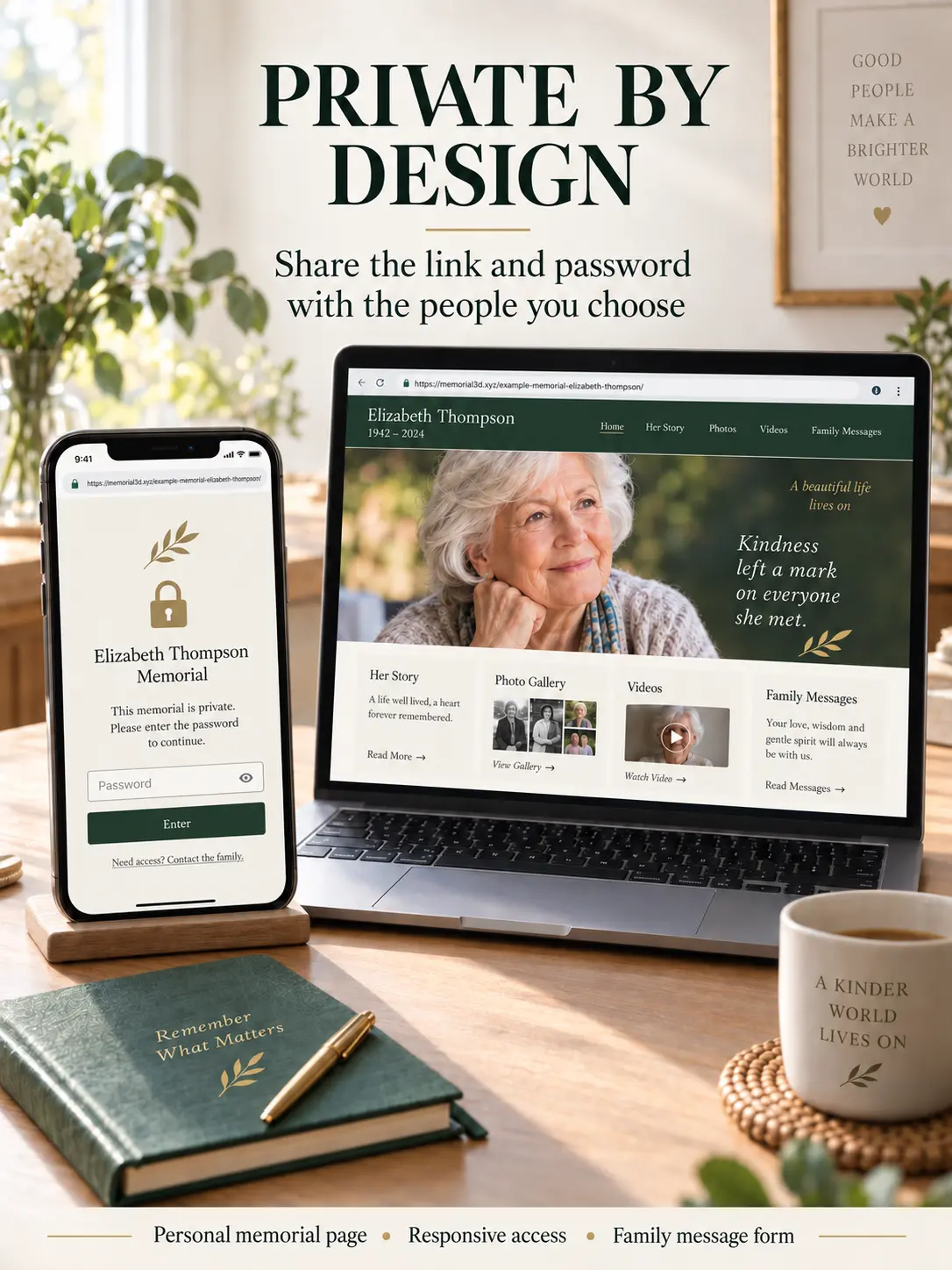 Password-protected access for a private online memorial